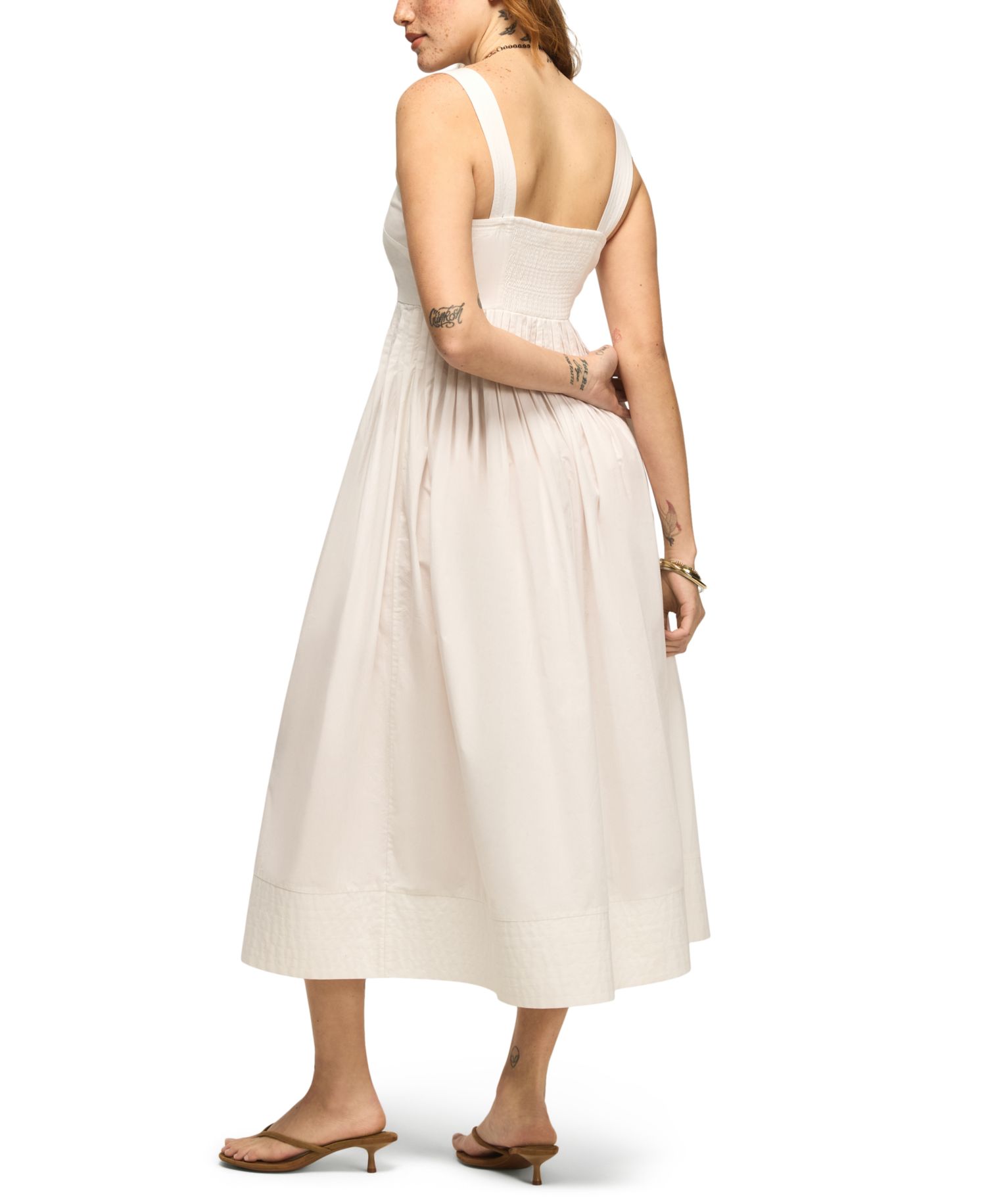 Women's Poplin Pintuck Square Neck Maxi Dress