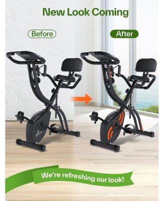 Foldable Stationary Bike 4 in 1 Indoor Cycling with 16 Level Magnetic Resistance Arm Band PVC Floor Mat for Home Gym Workout