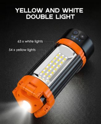 Rechargeable 10000mAh Camping Light Cordless Work Light with Detachable Stand 6.5 ft Max Height, 3 LED Lamp Heads, 2500 Lumens Emergency Flashlight