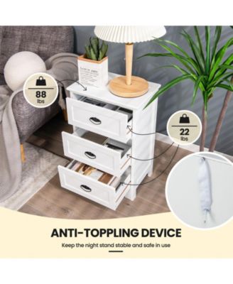 3 Drawers End Storage Wood Side Nightstand