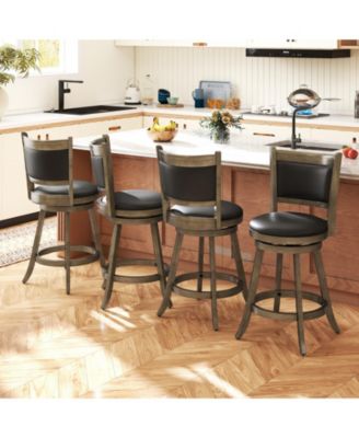 Swivel Bar Stools w/ Solid Rubber Wood Frame Set of 4 for Kitchen Island