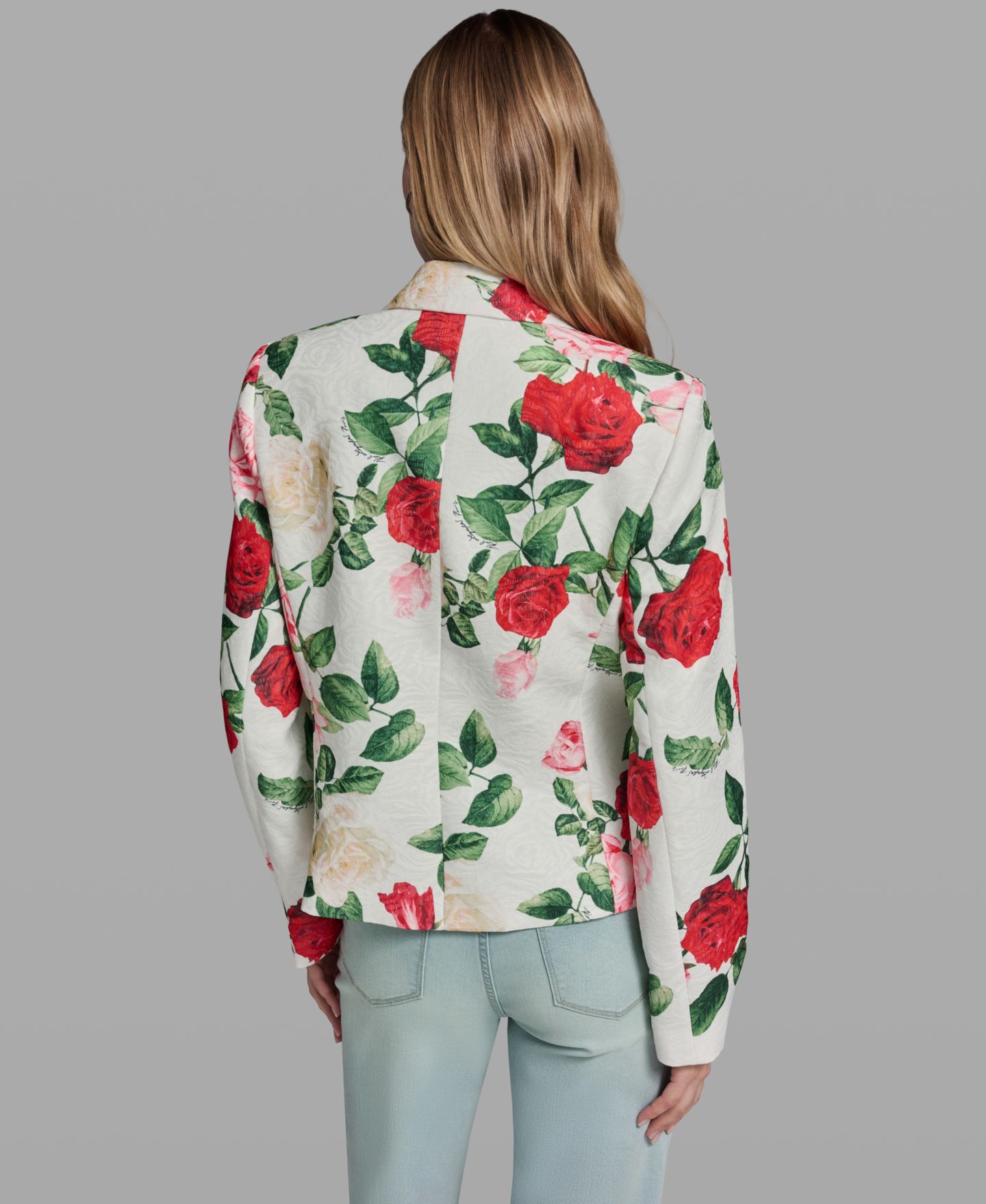 Женский пиджак KARL LAGERFELD PARIS Floral Print Collared Blazer, цвет: Мягкий белый разноцветный — фото 5