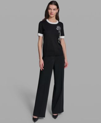 Women's Rose Detail Crewneck Sweater