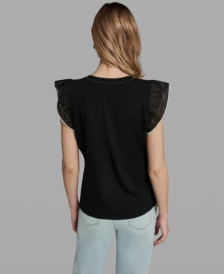 Women's Ruffle-Sleeve Crewneck Top