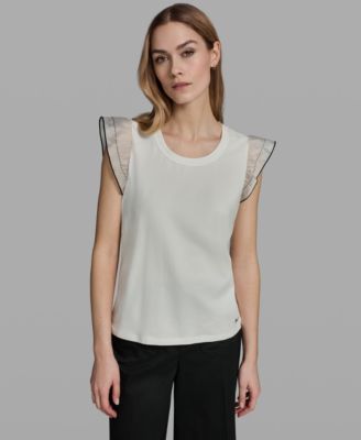 Women's Ruffle-Sleeve Crewneck Top