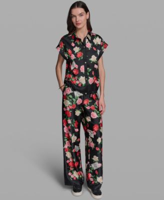 Women's Printed Short-Sleeve Top and Printed Pull-On Soft Pants