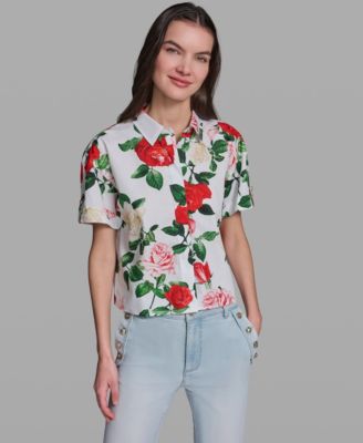 Women's Printed Short-Sleeve Camp Shirt