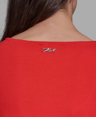 Women's Eyelet Mix Media V-Neck Top