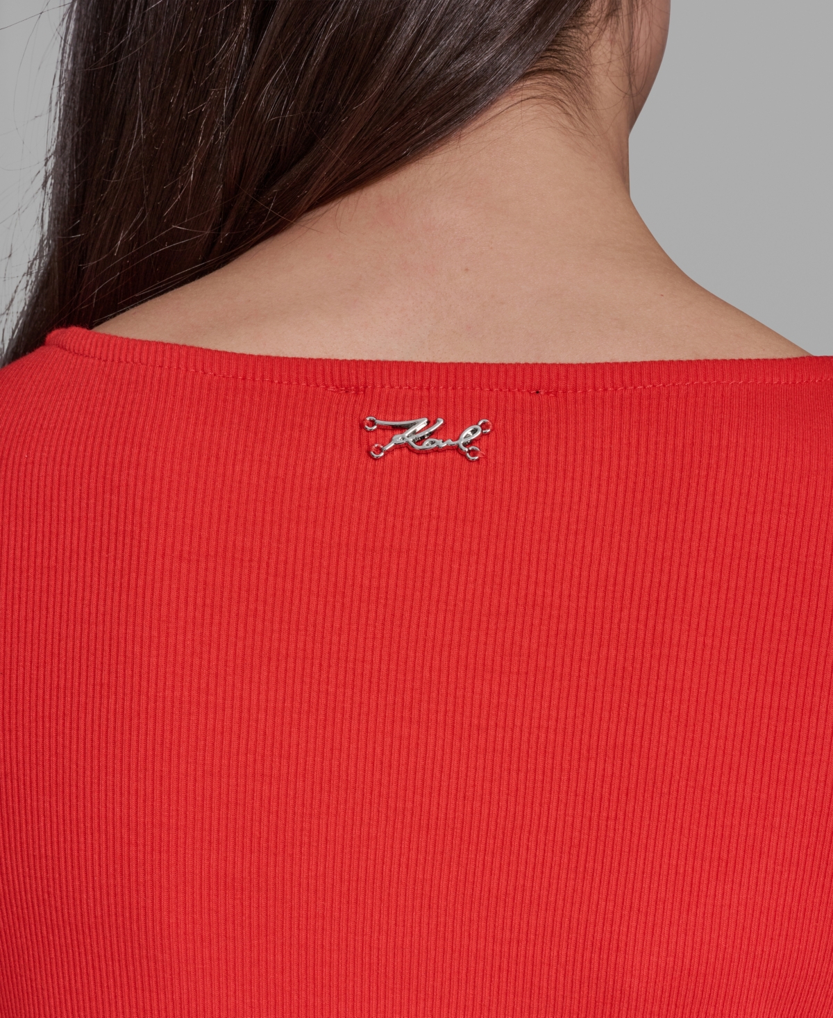 Karl Lagerfeld Paris Women's Eyelet Mix Media V-Neck Top