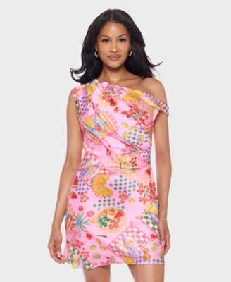 Juniors' Printed One-Shoulder Mini Dress
