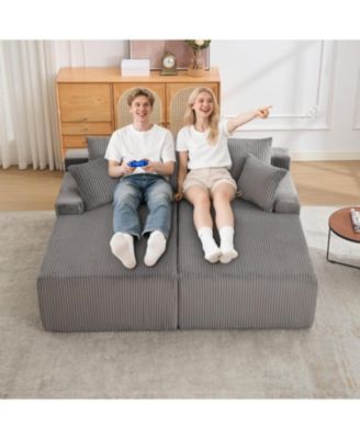 Oversized Chaise Lounge Chair 79 69" Indoor Double Cloud Boneless Couch with 4 Pillows Armrests Deep Seat No Assembly Required Comfy Corduroy