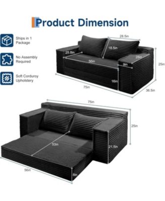 75" Convertible Sofa Bed, Boneless Couch Bed with 2 Pillow, Folding Pull Out Couch, Loveseat Sleeper Sofa, Futon Couch for Living Room Bedroom