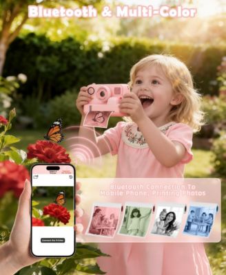 Kids Instant Print Camera 48MP with 16X Zoom, 1080P HD Video, Bluetooth, Dual Lens, 32GB Card & 4 Print Rolls