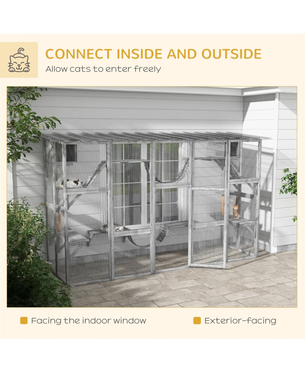 Zeus & Ruta Outdoor Wooden Cat Enclosure with Weatherproof Roof, Multi-Level Platforms, Bridges and Hideaways
