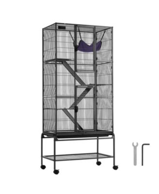  69 in. 4-Tier Metal Cat Enclosure with Rolling Base, Removable Tray, and 3 Ramps