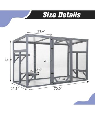 Outdoor Wooden Cat Enclosure with 3-Tier Catio, Lockable Door, Sun Roof, Spacious Play Area