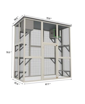 Zeus &  Ruta  Outdoor Weatherproof Cat Enclosure with Asphalt Roof 6 Platforms 2 Boxes Solid Wood Kennel Condo Playpen