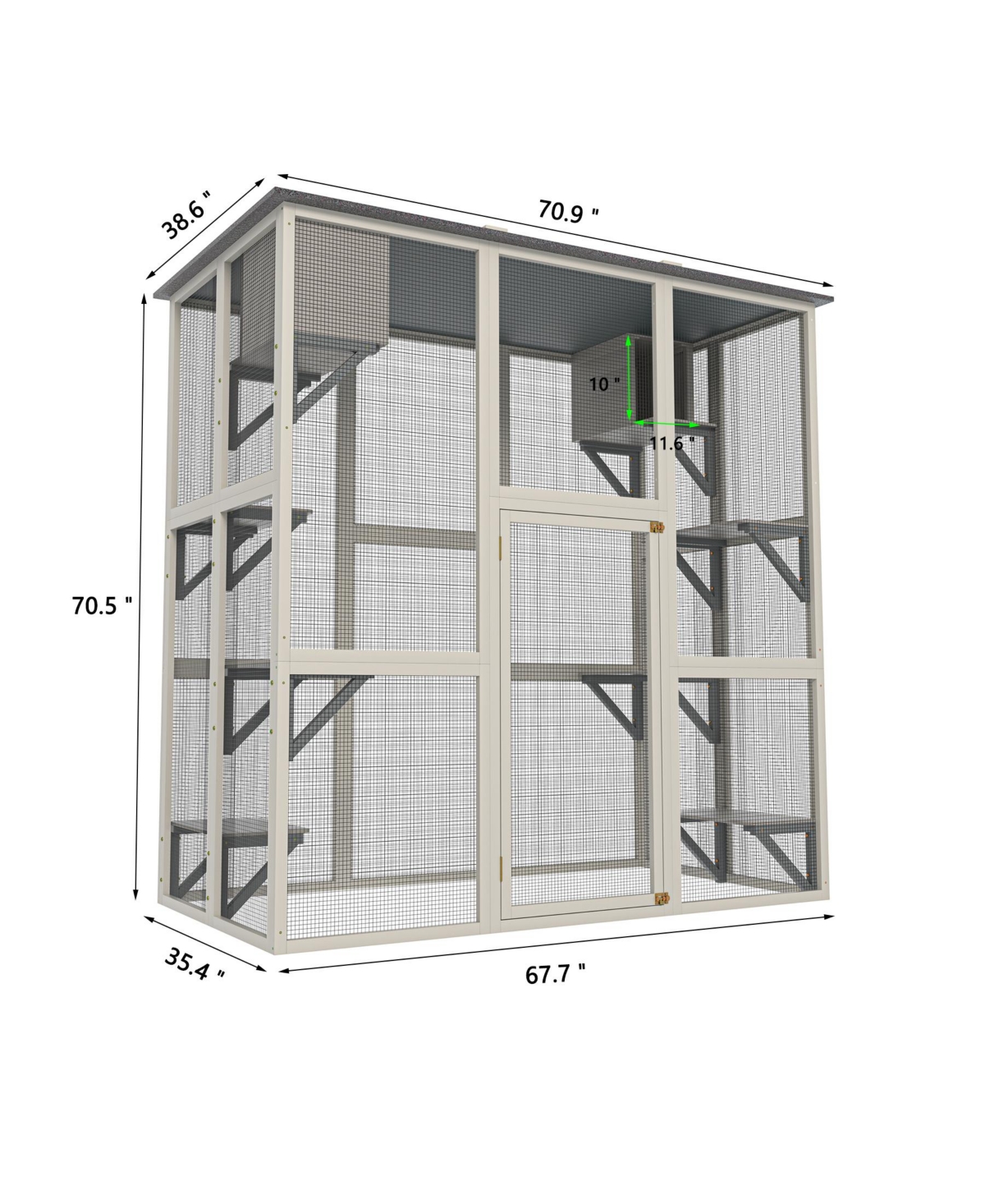 Zeus & Ruta Outdoor Weatherproof Cat Enclosure with Asphalt Roof 6 Platforms 2 Boxes Solid Wood Kennel Condo Playpen