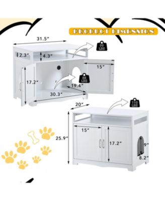 Zeus &  Ruta  Litter Box Enclosure with Hidden Plug 2 Doors Large Wooden Cat Washroom Bench