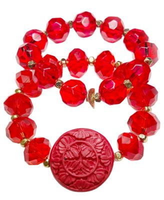 Red Crystal Orient Two Stack Bracelets