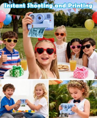 Kids Instant Print Camera 48MP with 16X Zoom, 1080P HD Video, Bluetooth, Dual Lens, 32GB Card & 4 Print Rolls