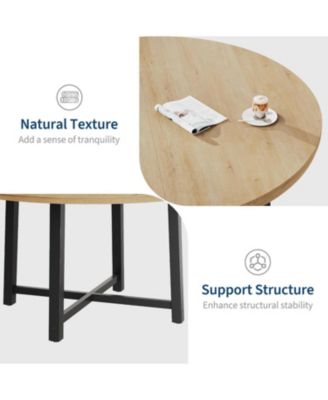 Industrial Farmhouse Round Dining Table for 4-6 - 47 Inch Natural Wood Color - Sturdy Metal Frame - Space-Saving Design - Perfect for Family