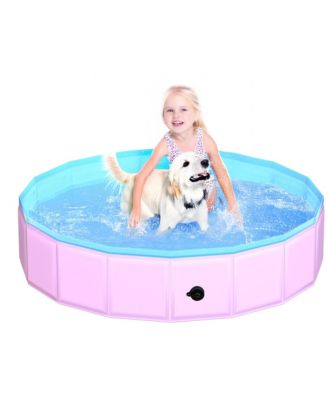 Foldable Dog Pool Collapsible Hard Plastic Non-slip Bath Tub Outdoor Backyard Swimming Pets Multi-purpose