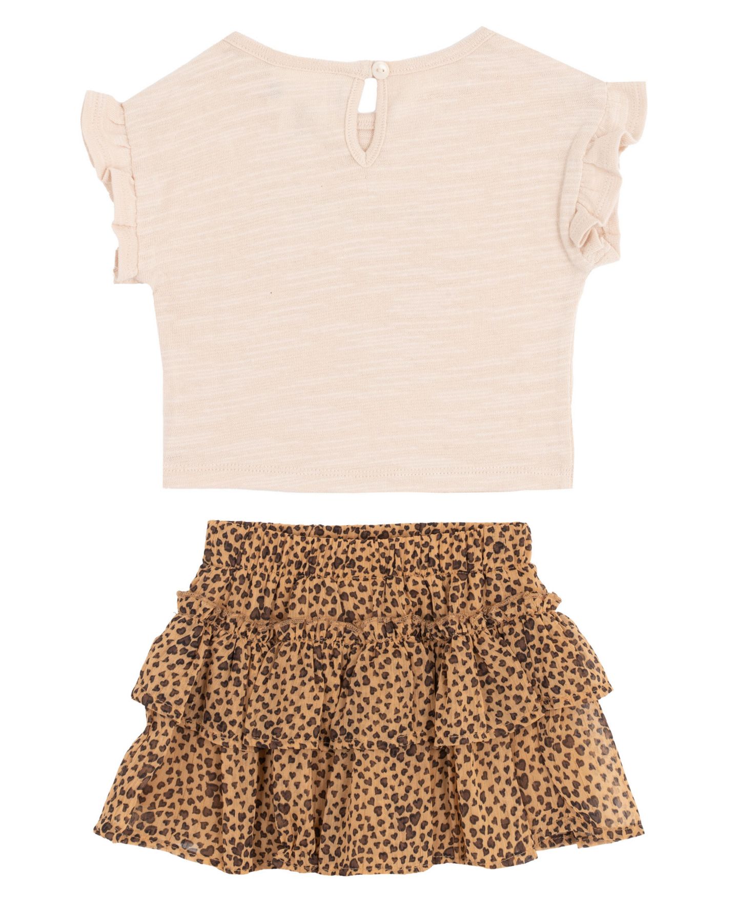 Комплект Rare Editions Flutter Sleeve Top and Cheetah Skirt, 2-Piece Set для девочек-малышей, цвет: Бежевый / Хаки — фото 2