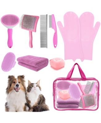 8pcs Pet Grooming Bath Kit with Slicker Brush Deshedding Rake Towel Gloves Combs Scrubber for Dogs Cats Rabbits