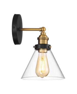 Burke Industrial Wall Light Sconces Set of 2, Hardwire Fixture Clear Glass for Bathroom Hallway