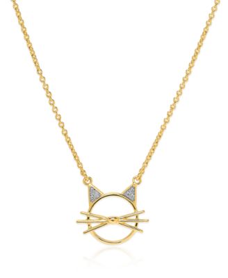 Diamond Accent (0.005  ct. t. w.) Cat Face Pendant Necklace