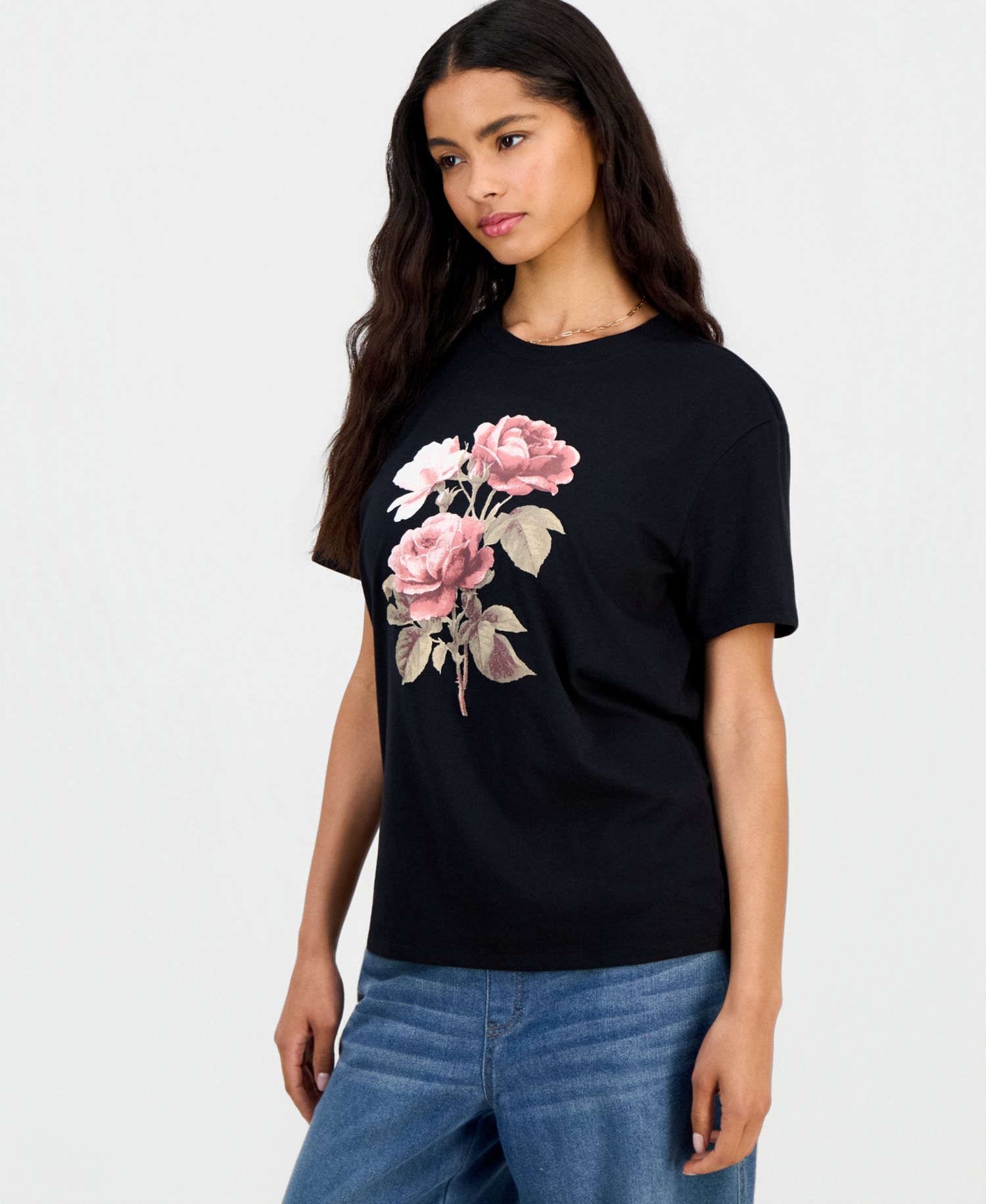 Juniors' Rose Graphic-Print Tee