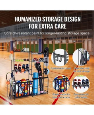 Golf Storage Organizer with 2 Golf Bag Holders, Baskets and Hooks, Steel Sports Equipment Storage Rack for Garage