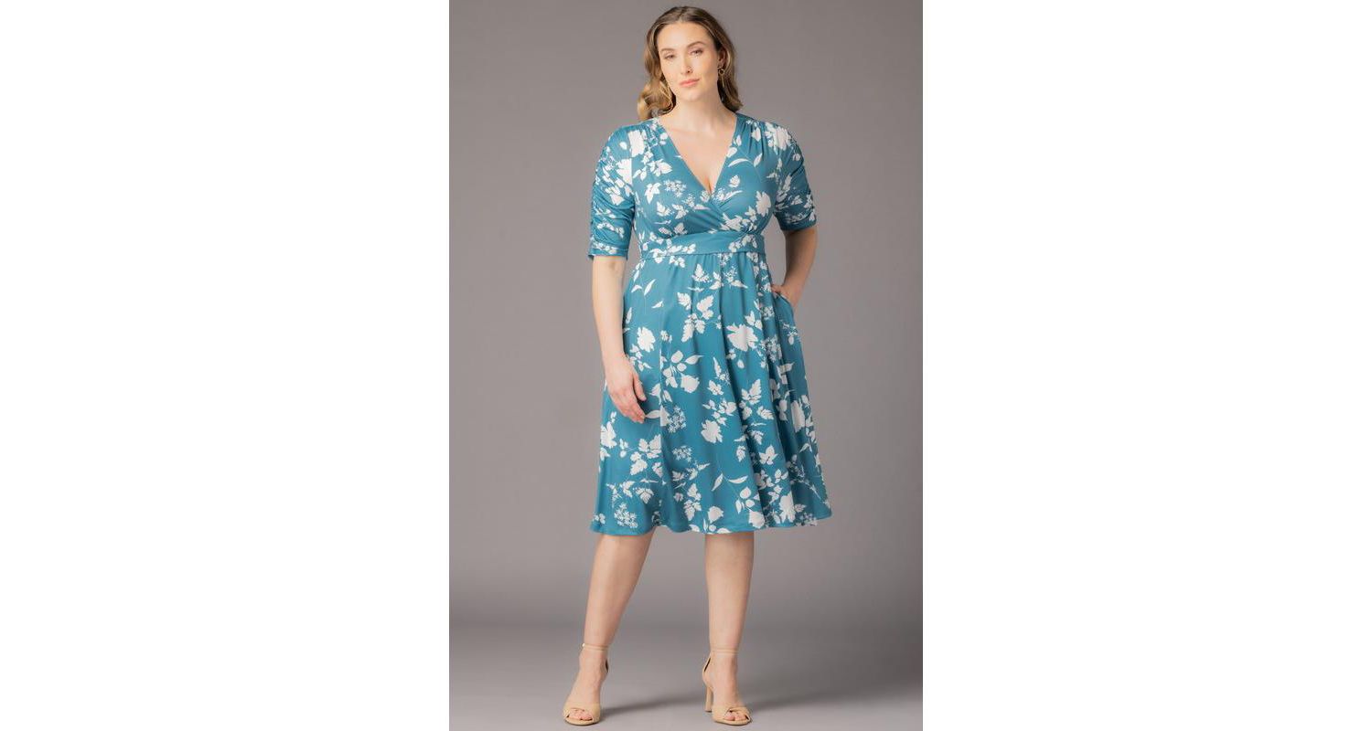 Plus Size Gabriella Ruched Sleeve Midi Dress with Pockets