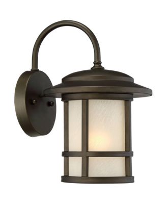 Cressona Rustic Mission Outdoor Wall Light Fixtures Set of 2 Oil Rubbed Etched Amber Glass for Post Exterior