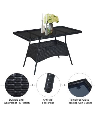 10PCS Rattan Dining Set Cushioned Chair Table w/ Glass Top Furniture Patio