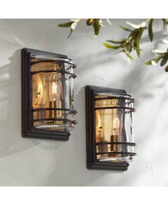Modern Outdoor Wall Light Fixtures Set of 2 11" Clear Glass Shade for Exterior Barn Deck House Porch Patio Outside Front Door