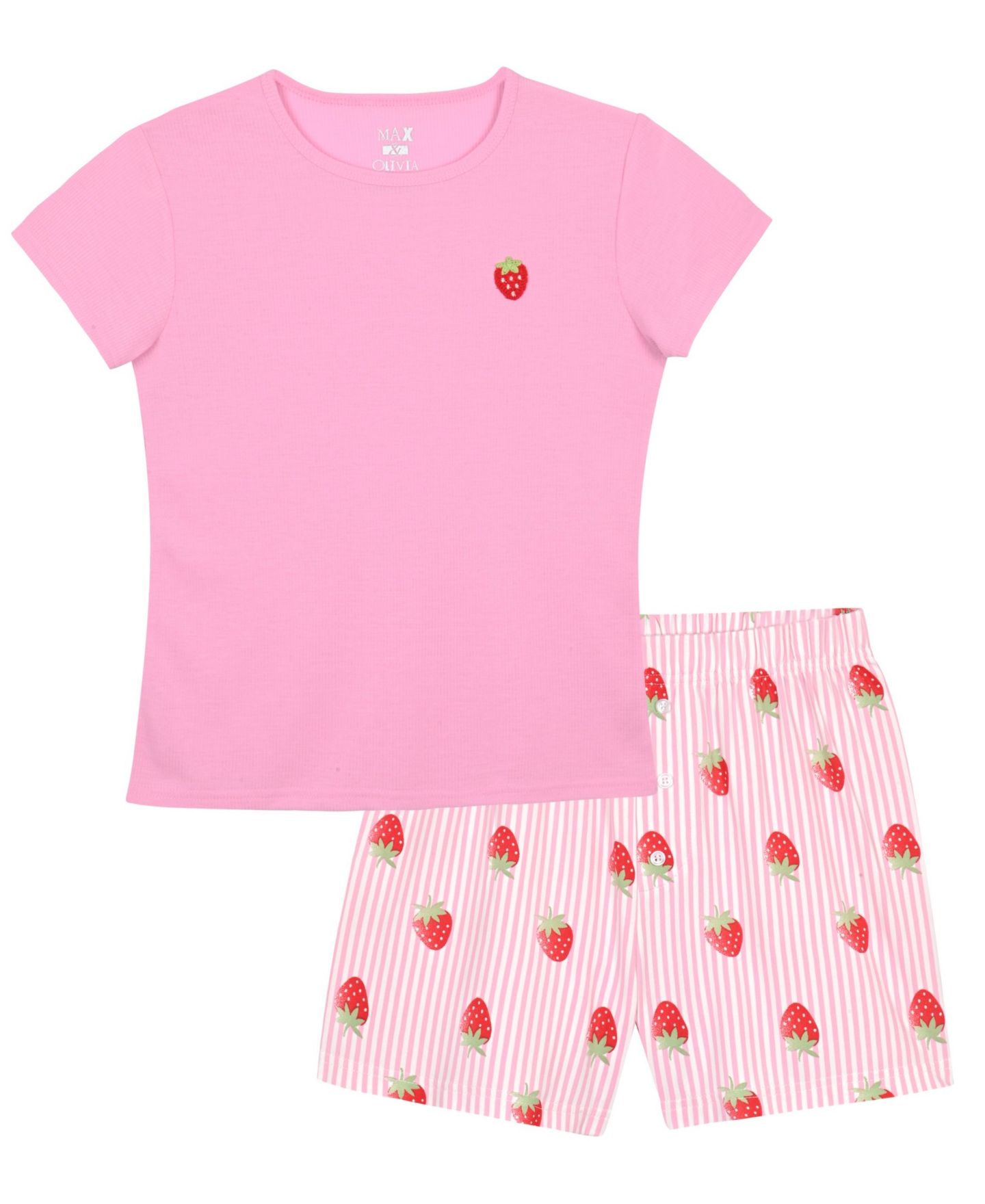Комплект Max & Olivia Sweet Dreams Strawberry Print Top and Shorts, 2-Piece Set для девочек, цвет: Розовый — фото 1