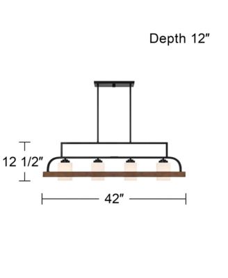 Spearhead Wood Linear Pendant Chandelier 42" Wide Modern White Glass 4-Light Dining Room Kitchen Island