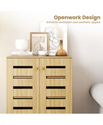 4-Tier Modern Freestanding Wooden Shoe Cabinet with Doors and Removable Shelves