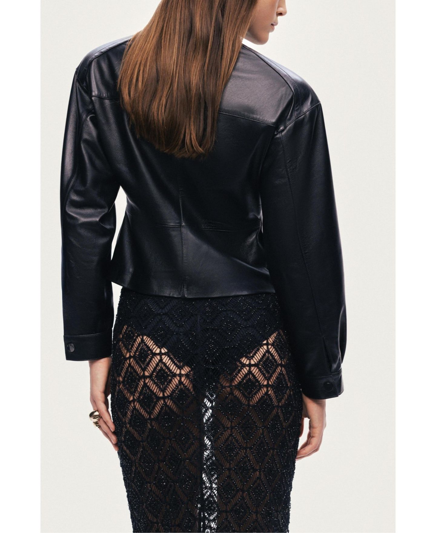 Женская куртка NOCTURNE Zip-Front Fitted Leather, цвет: Чёрный — фото 6