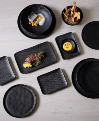 10.63" Stoneware Medium Rectangular Juta Platters, Set of 4