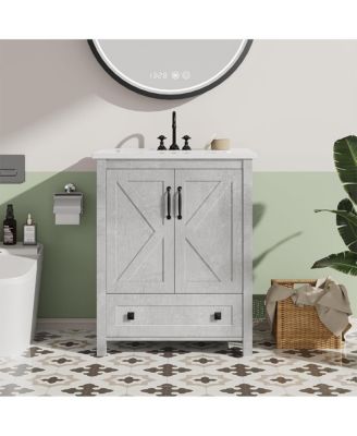 Vanity with Ceramic Sink, Modern Bathroom Vanity with 2 Doors and 1 Storage Drawer, Freestanding Bathroom Cabinet with Modern Design
