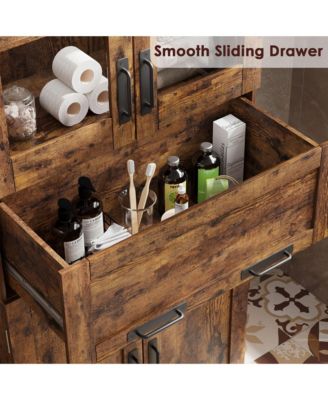 67" Tall Bathroom Storage Cabinet with 4 Doors, Flip Glass Drawer, Adjustable Shelves, Freestanding Organizer