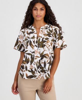 Women's Printed Flutter-Sleeve Top