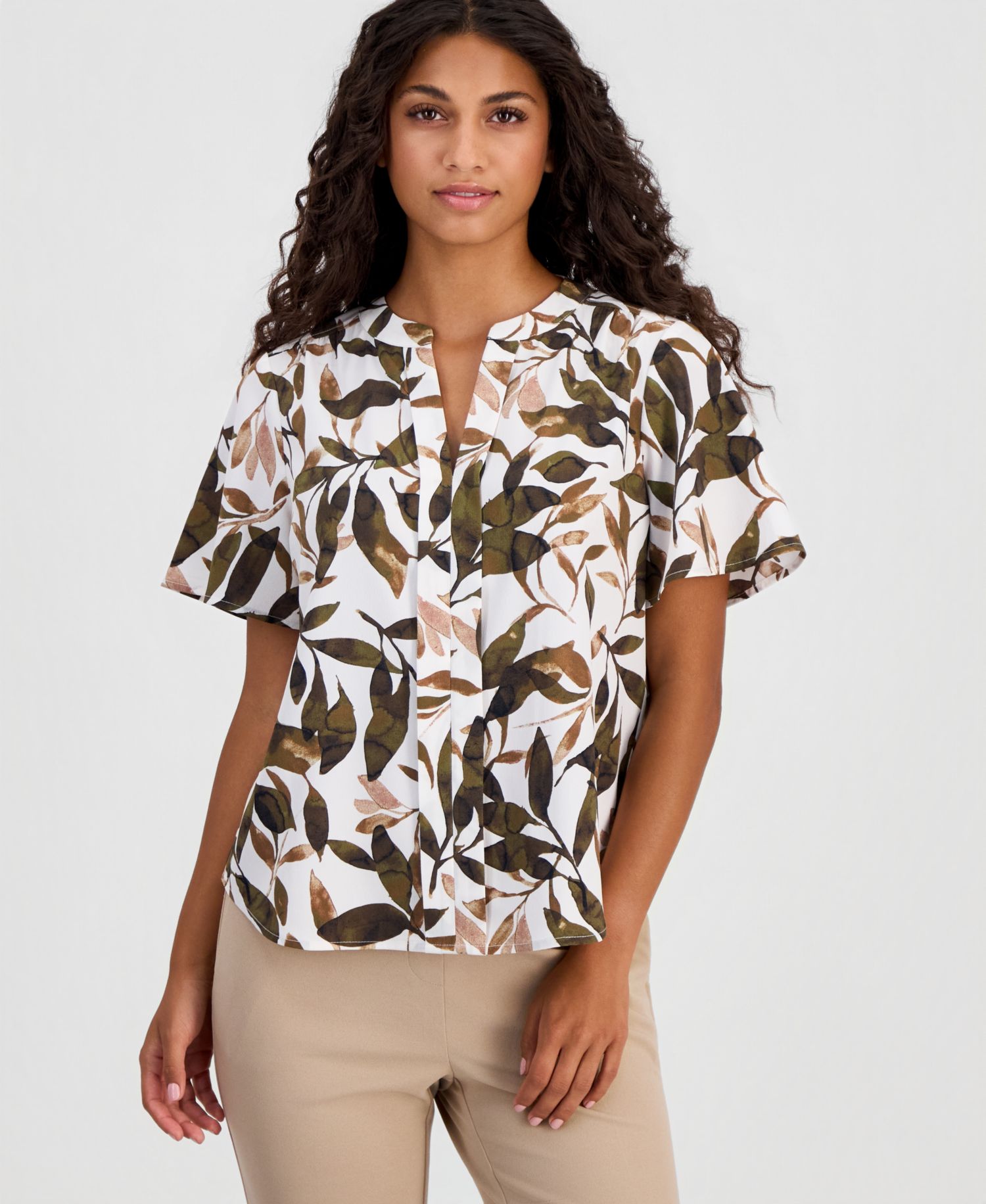 Petite Printed Flutter-Sleeve Top