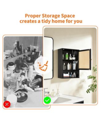 Space-Saving Bamboo Bathroom Wall Cabinet – Adjustable Shelf – Over Toilet Storage Organizer