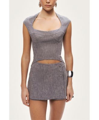 Women's Button Detail Linen Blend Skort