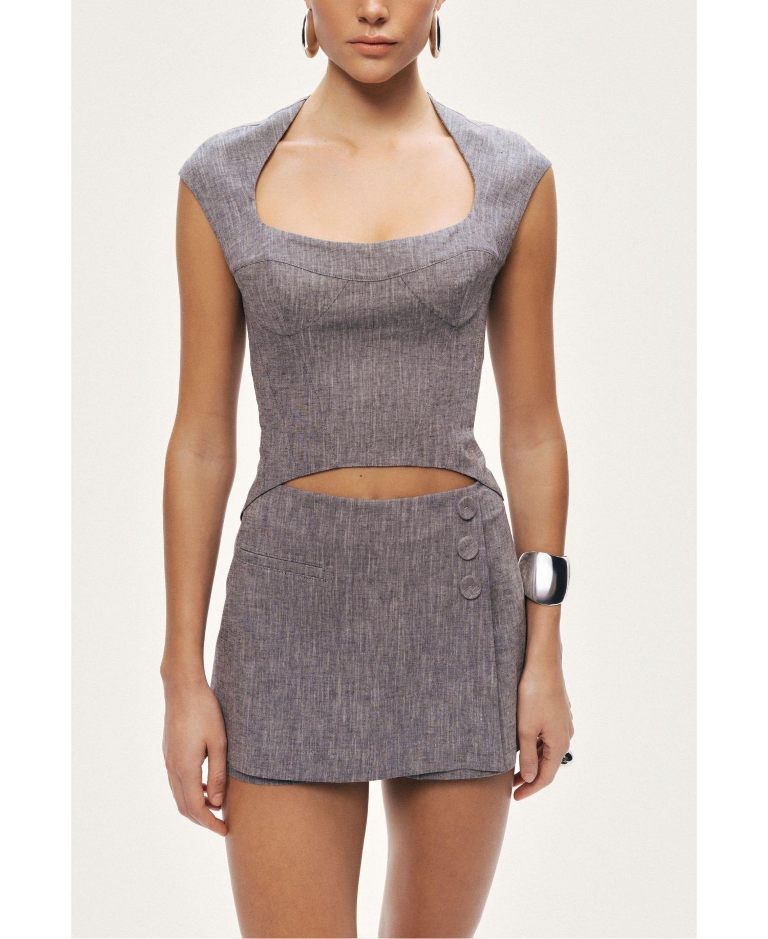 Women's Button Detail Linen Blend Skort