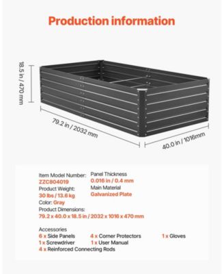 Large Galvalume Raised Garden Bed, 6.7 x 3 x 1.5 ft Metal Planter Box with Rolled Edges